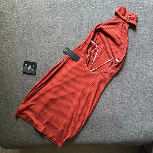 Lulu’s Got The Groove Ribbed Halter Mini Dress Small NWT - Picture 3 of 7